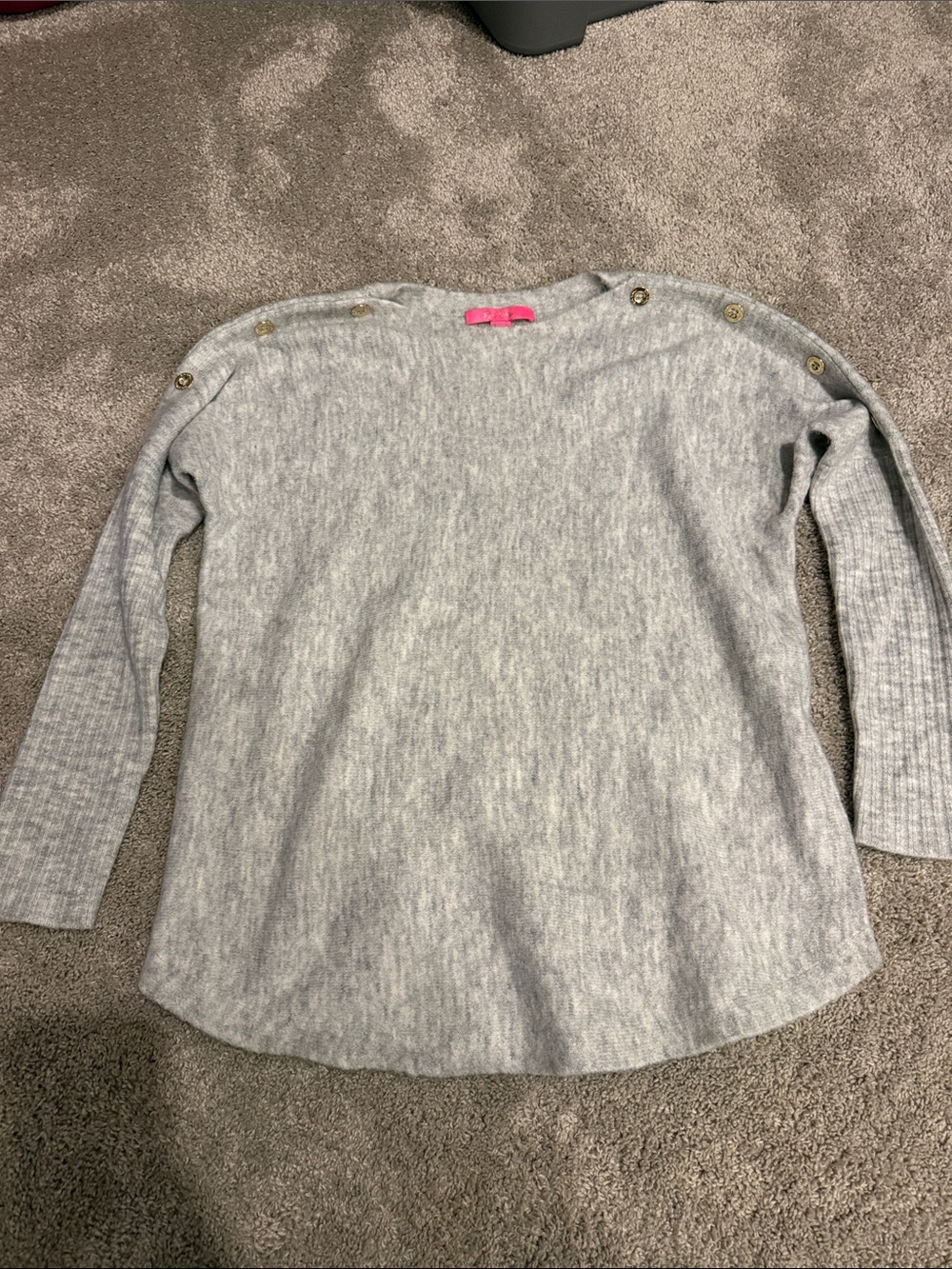 Lilly Pulitzer oversized XS Heather Gray Sweater with Gold Buttons